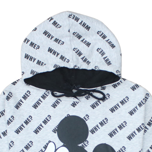 Disney Women Grey Mickey Mouse Pullover Hoodie L #WhyMe Print