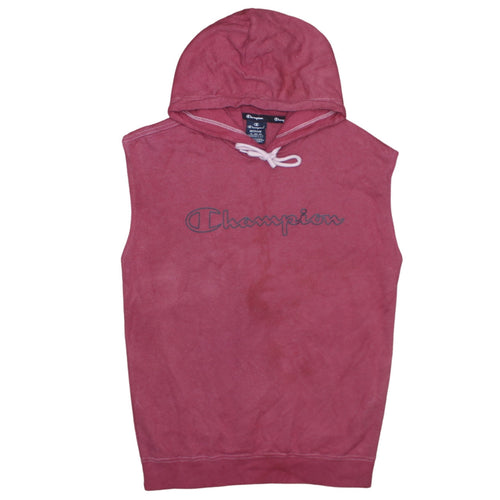 Champion Men's Pink Sleeveless Pullover Hoodie Medium
