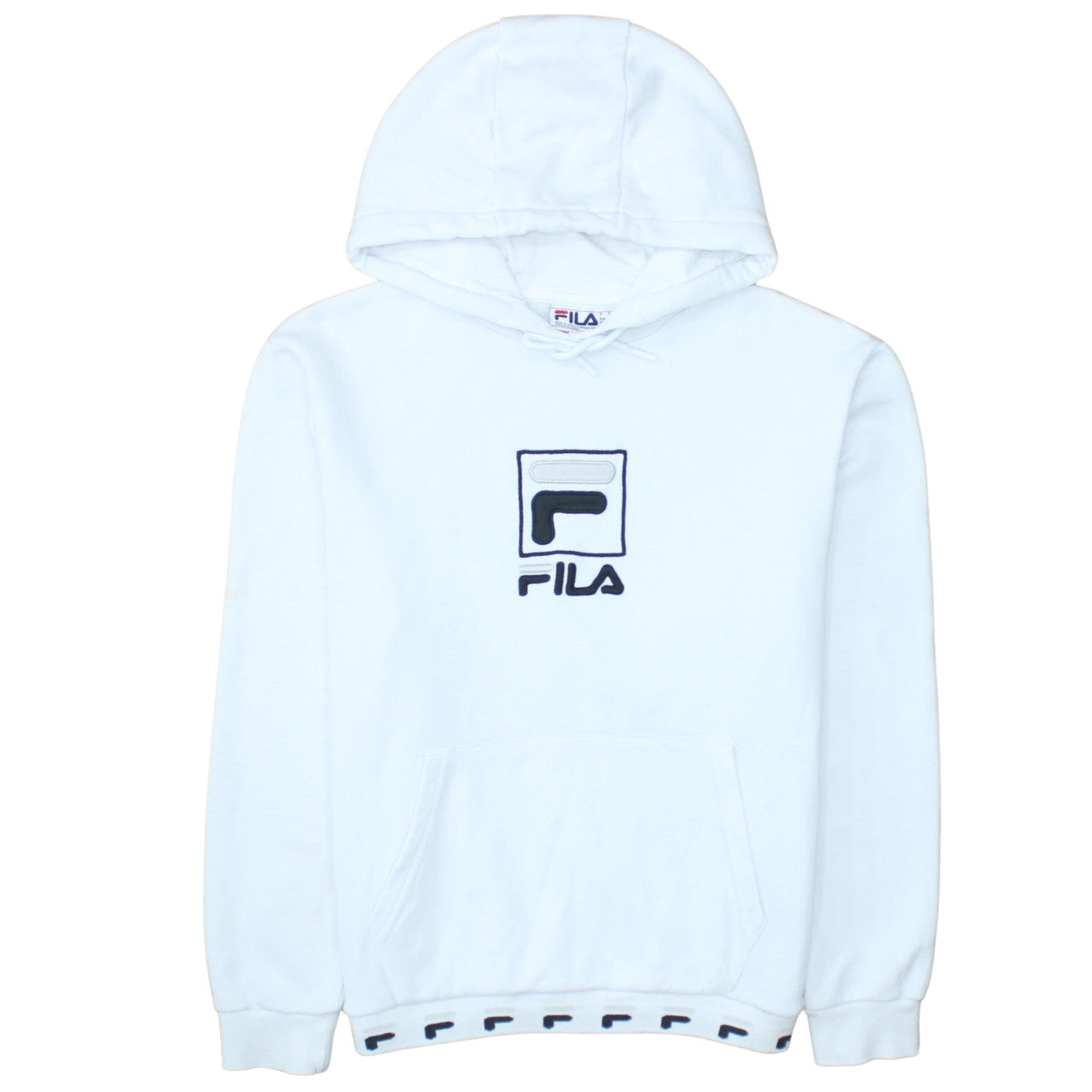FILA Men’s White Pullover Hoodie M Embroidered Logo Fleece