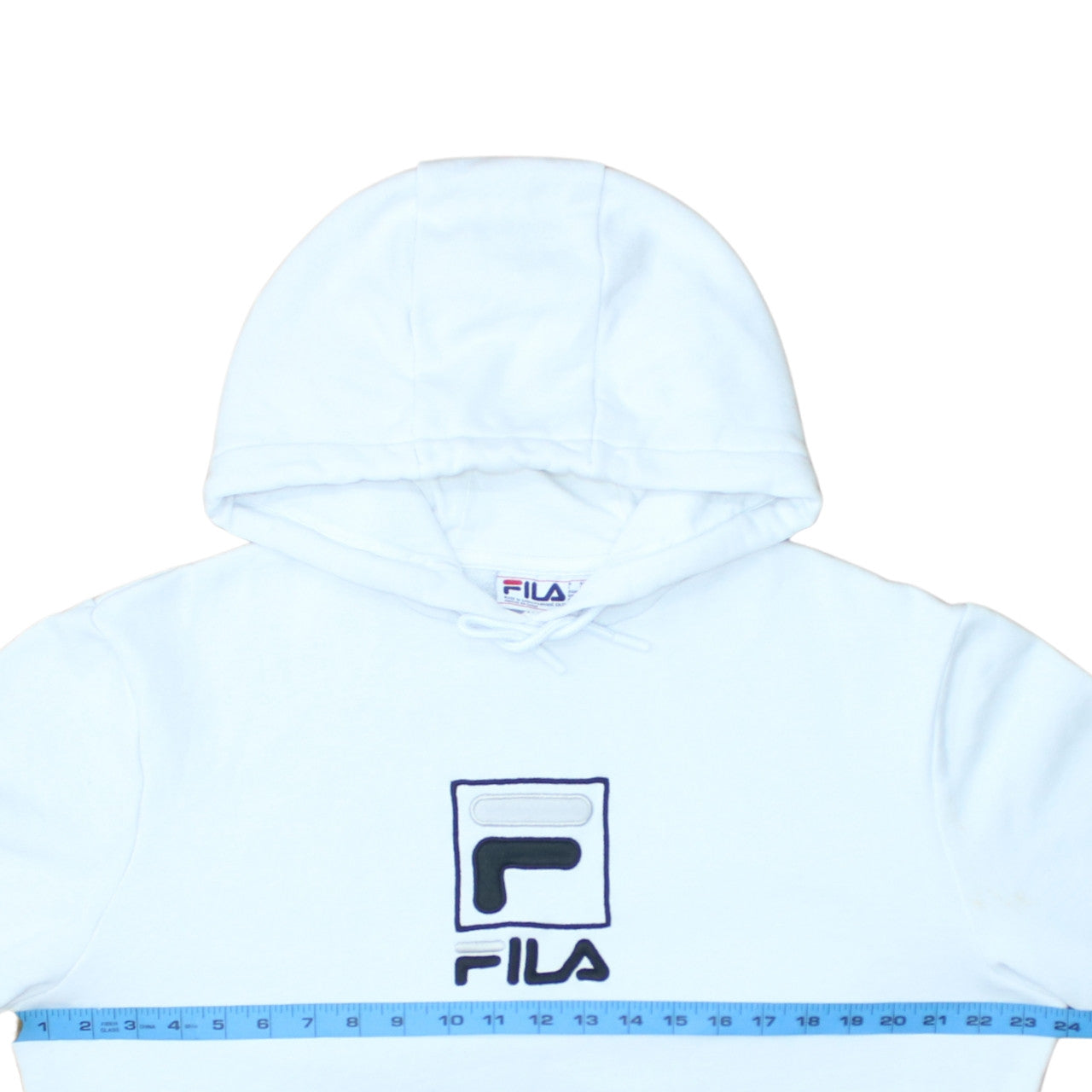 FILA Men’s White Pullover Hoodie M Embroidered Logo Fleece