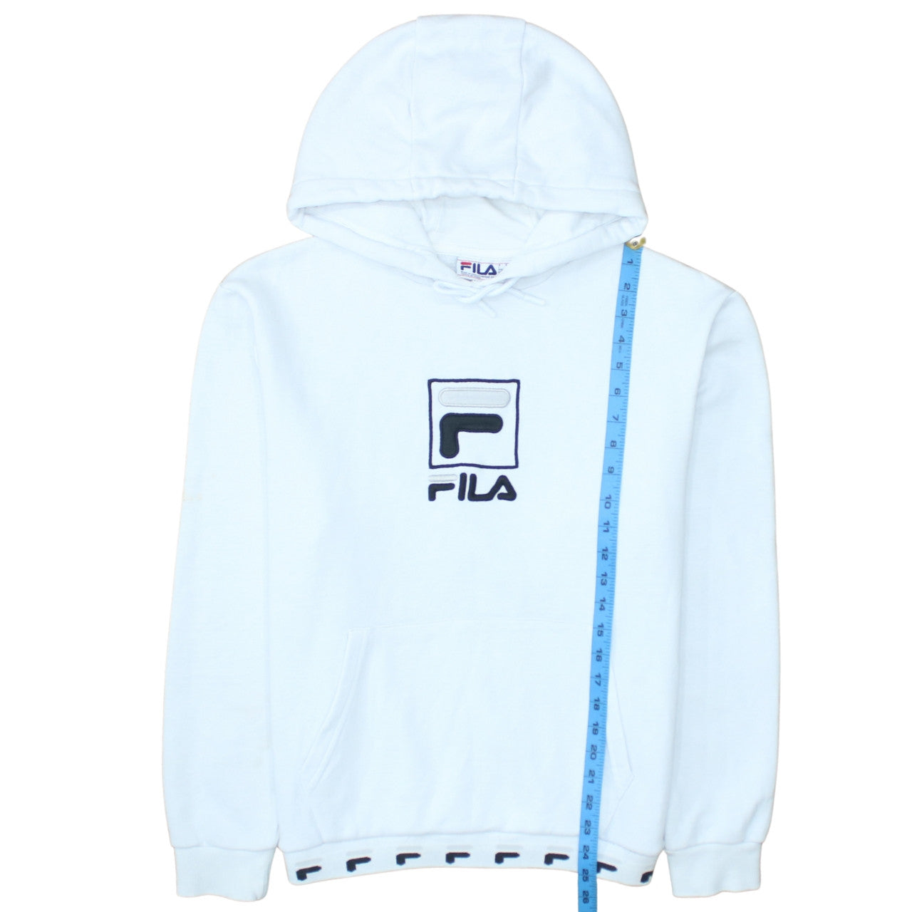 FILA Men’s White Pullover Hoodie M Embroidered Logo Fleece