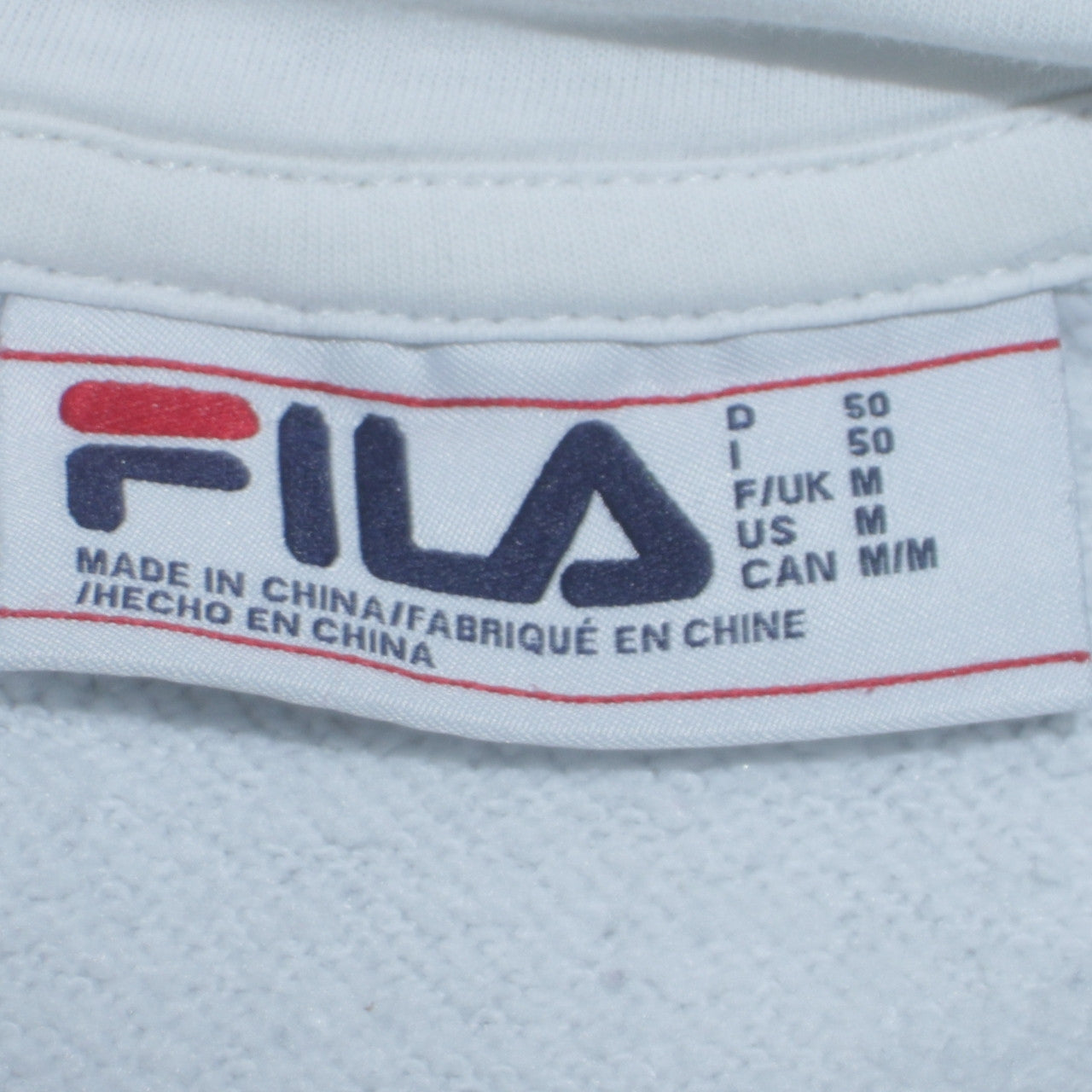 FILA Men’s White Pullover Hoodie M Embroidered Logo Fleece