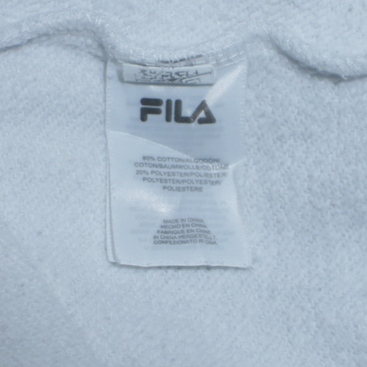 FILA Men’s White Pullover Hoodie M Embroidered Logo Fleece
