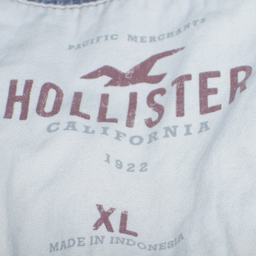 Hollister Mens Blue Pullover Hoodie XL Logo Print Casual Sweatshirt