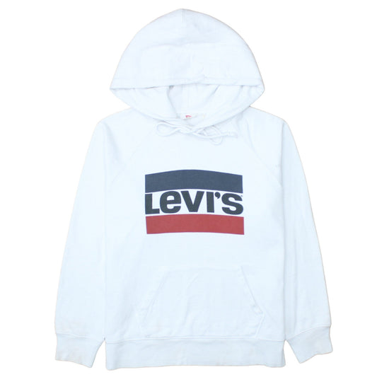 Levi's Mens White Pullover Hoodie Small Regular Fit Logo Fleece