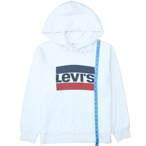 Levi's Mens White Pullover Hoodie Small Regular Fit Logo Fleece