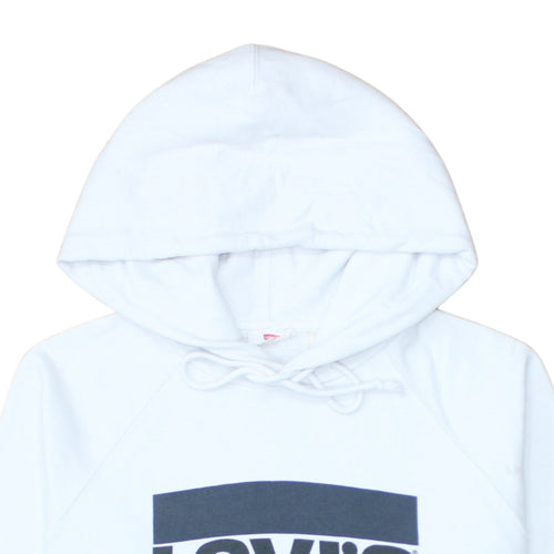 Levi's Mens White Pullover Hoodie Small Regular Fit Logo Fleece