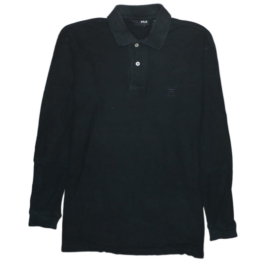 FILA Men's Black Long Sleeve Cotton Polo Shirt Size S