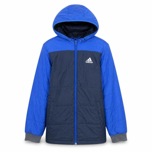 Adidas Boys Blue Hooded Puffer Jacket 11-12 Years Full Zip Lined Winter Coat