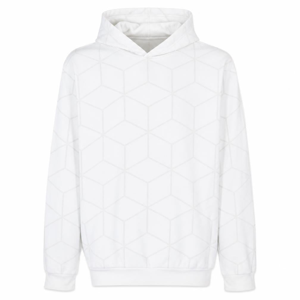 Front view of Puma Men's White Geometric Pullover Hoodie, size L
