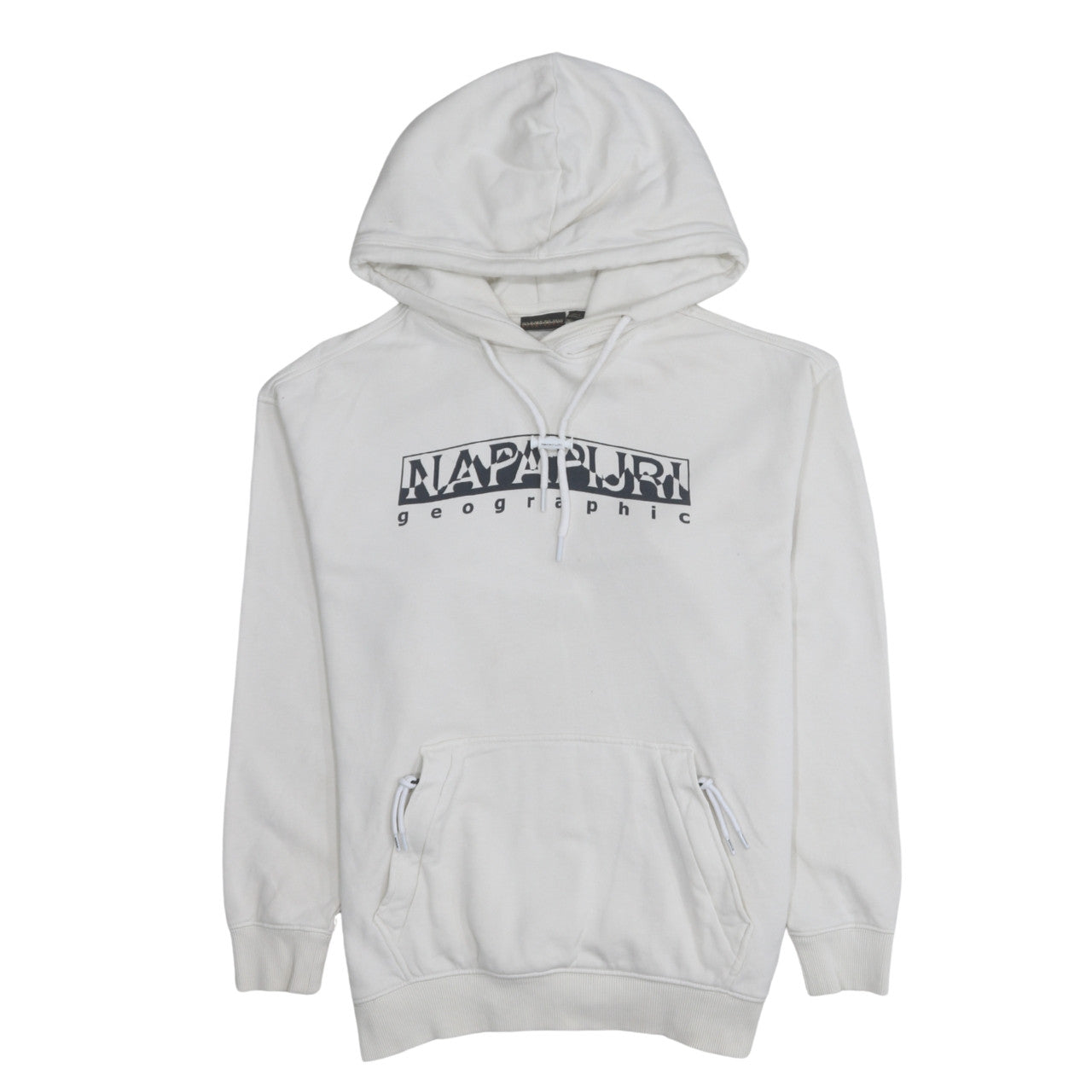 Napapijri Men's White Pullover Hoodie Medium Graphic Logo Cotton