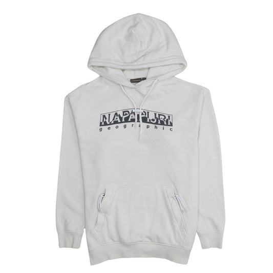 Napapijri Men's White Pullover Hoodie Medium Graphic Logo Cotton