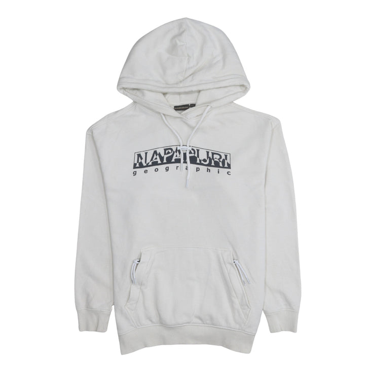 Napapijri Men's White Pullover Hoodie Medium Graphic Logo Cotton