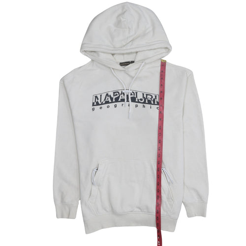 Napapijri Men's White Pullover Hoodie Medium Graphic Logo Cotton
