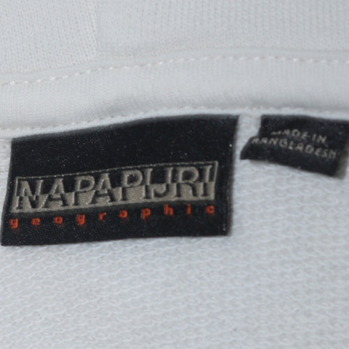 Napapijri Men's White Pullover Hoodie Medium Graphic Logo Cotton
