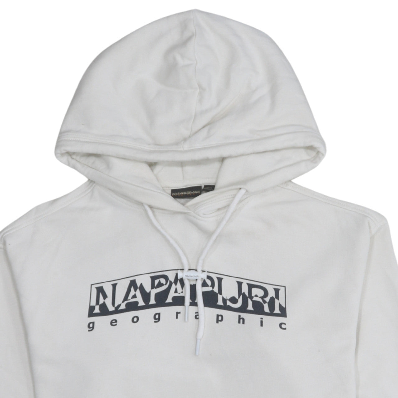 Napapijri Men's White Pullover Hoodie Medium Graphic Logo Cotton