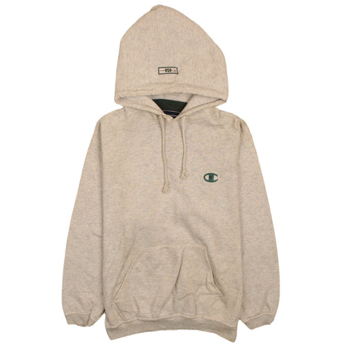 Champion Men's Beige Pullover Hoodie M Regular Fit Fleece Logo