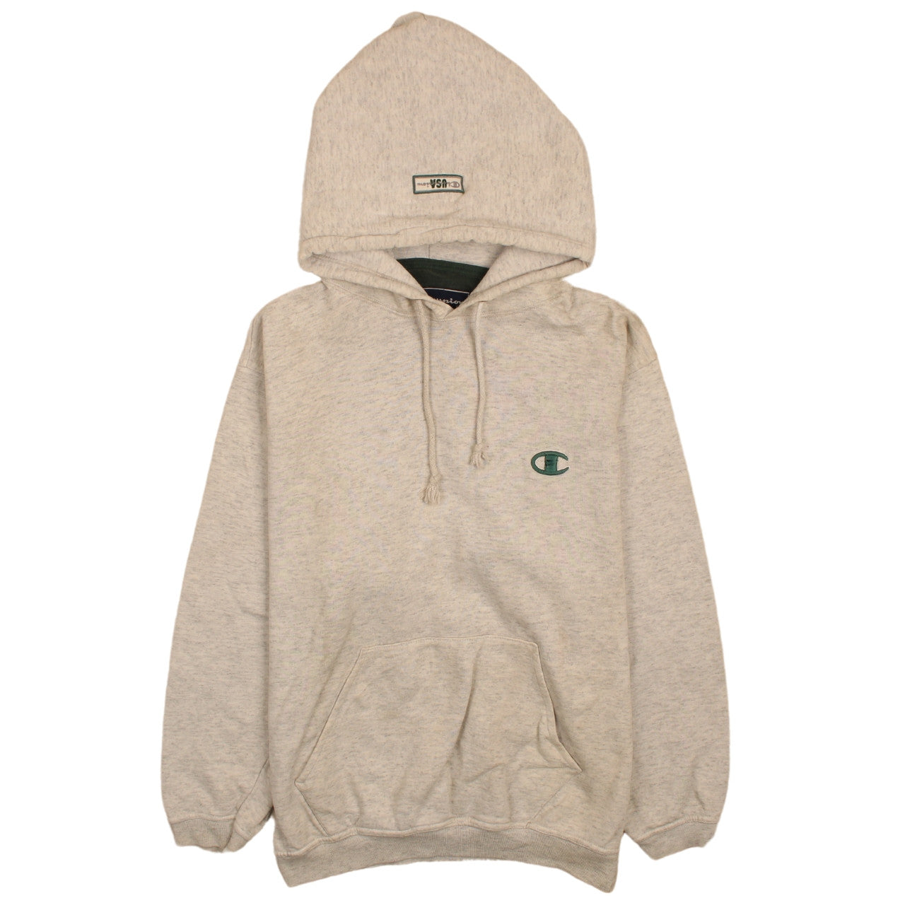 Champion Men's Beige Pullover Hoodie M Regular Fit Fleece Logo