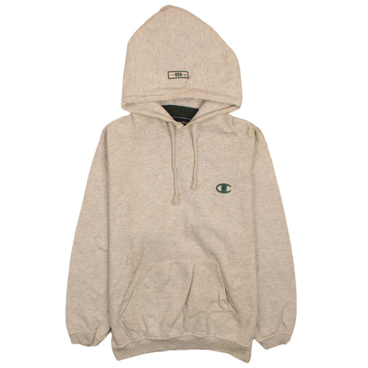 Champion Men's Beige Pullover Hoodie M Regular Fit Fleece Logo