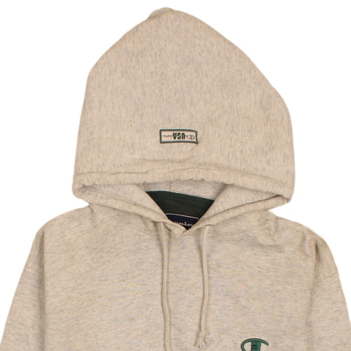 Champion Men's Beige Pullover Hoodie M Regular Fit Fleece Logo