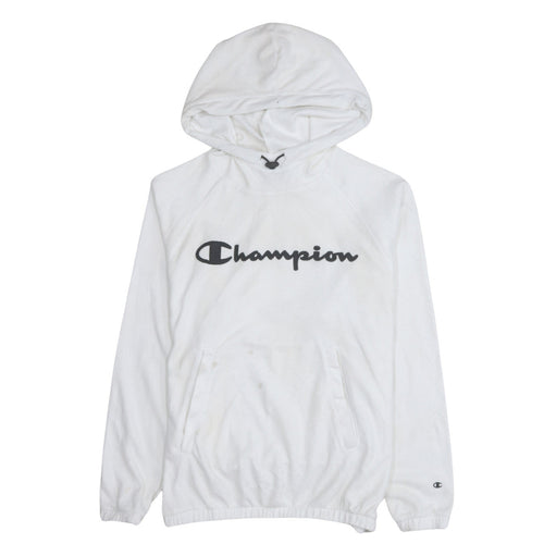 Champion Women White Medium Pullover Hoodie with Logo Print