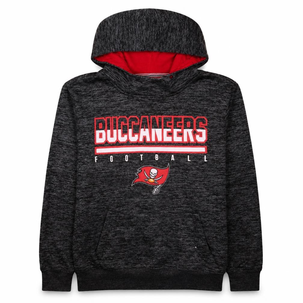 Front view of NFL Team Apparel Men's Black Buccaneers Pullover Hoodie, size S