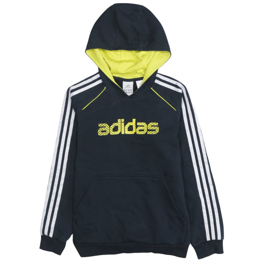 Adidas Boys Black Pullover Hoodie Size 11-12 Years Logo Striped Design
