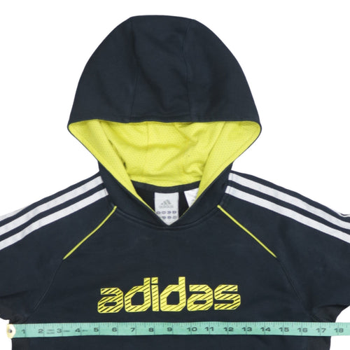 Adidas Boys Black Pullover Hoodie Size 11-12 Years Logo Striped Design