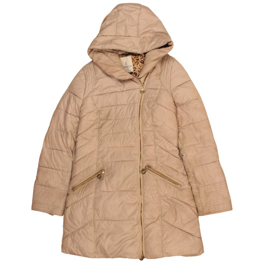 Monaco Women's Beige Long Puffer Coat Hooded Lined Jacket Size L