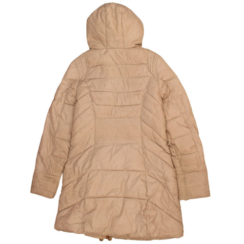 Monaco Women's Beige Long Puffer Coat Hooded Lined Jacket Size L