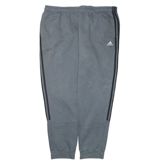 Adidas Men's Grey 2XL Fleece Jogger Trousers with Stripes