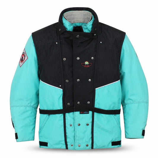Front view of Bullson Men's Blue Motorcycle Jacket L Waterproof Windproof Belted