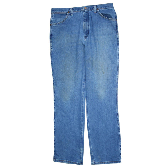 Wrangler Men's Blue 34x32 Regular Fit Straight Leg Denim Jeans