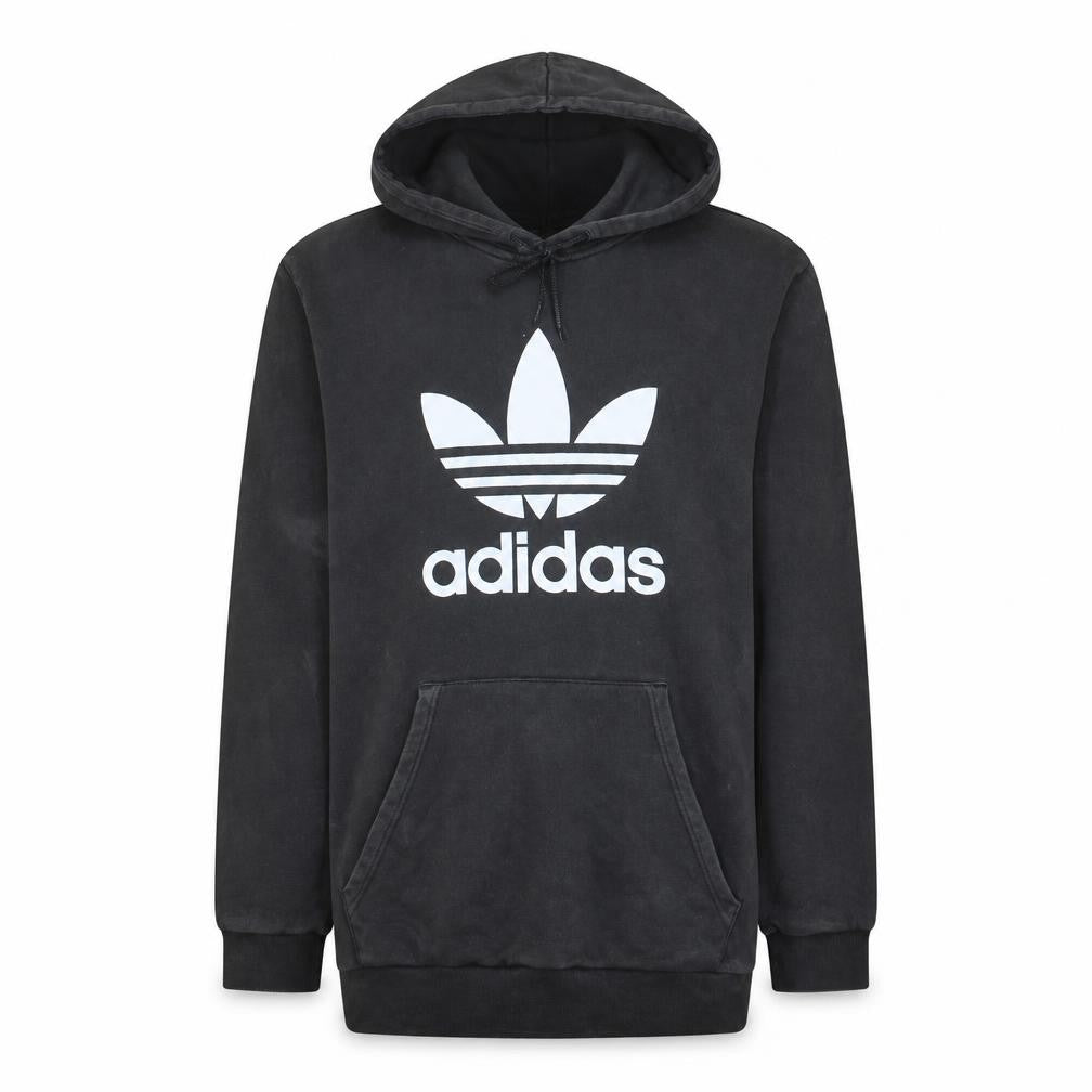 Front view of Adidas Men’s Black Pullover Hoodie, size L, Logo Fleece Sweatshirt