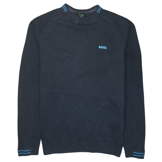 BOSS Mens Blue Crew Neck Cotton Pullover Jumper Size M