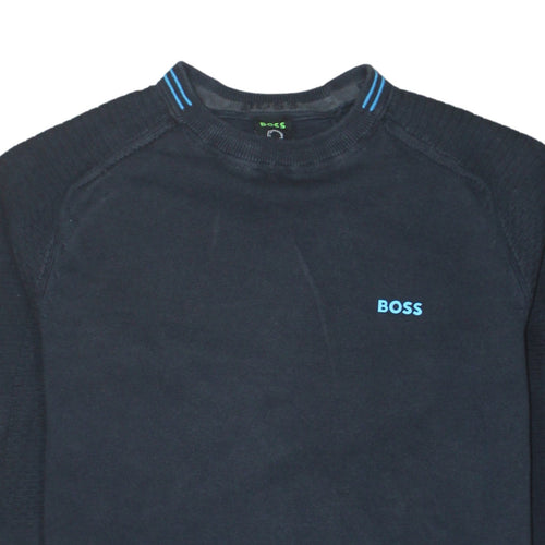 BOSS Mens Blue Crew Neck Cotton Pullover Jumper Size M