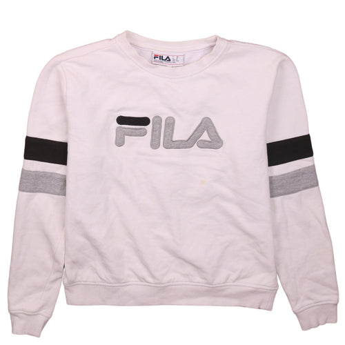 FILA Womens White Sweatshirt Medium Logo Crew Neck Pullover