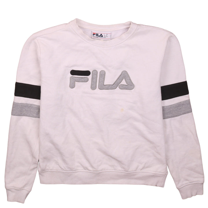FILA Womens White Sweatshirt Medium Logo Crew Neck Pullover