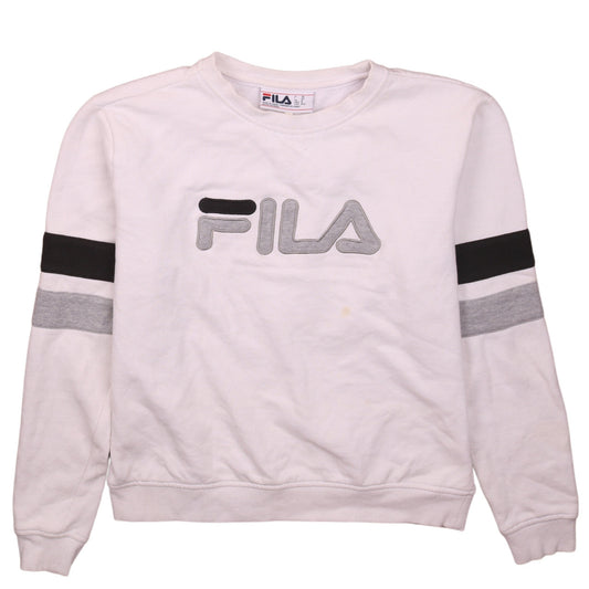 FILA Womens White Sweatshirt Medium Logo Crew Neck Pullover