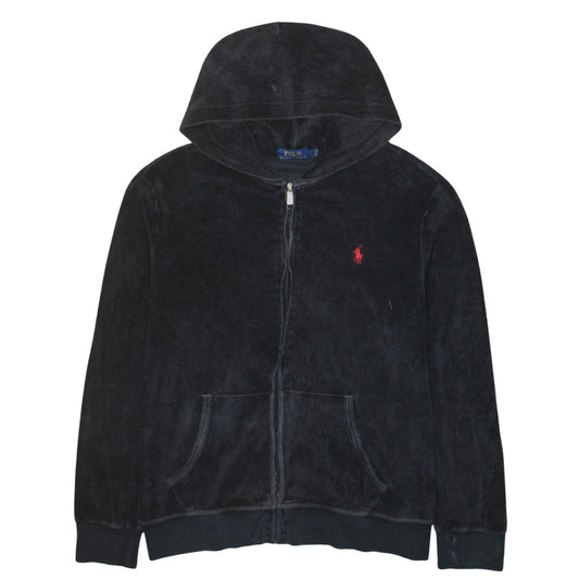 Ralph Lauren Men's Black Full Zip Velour Hoodie Medium