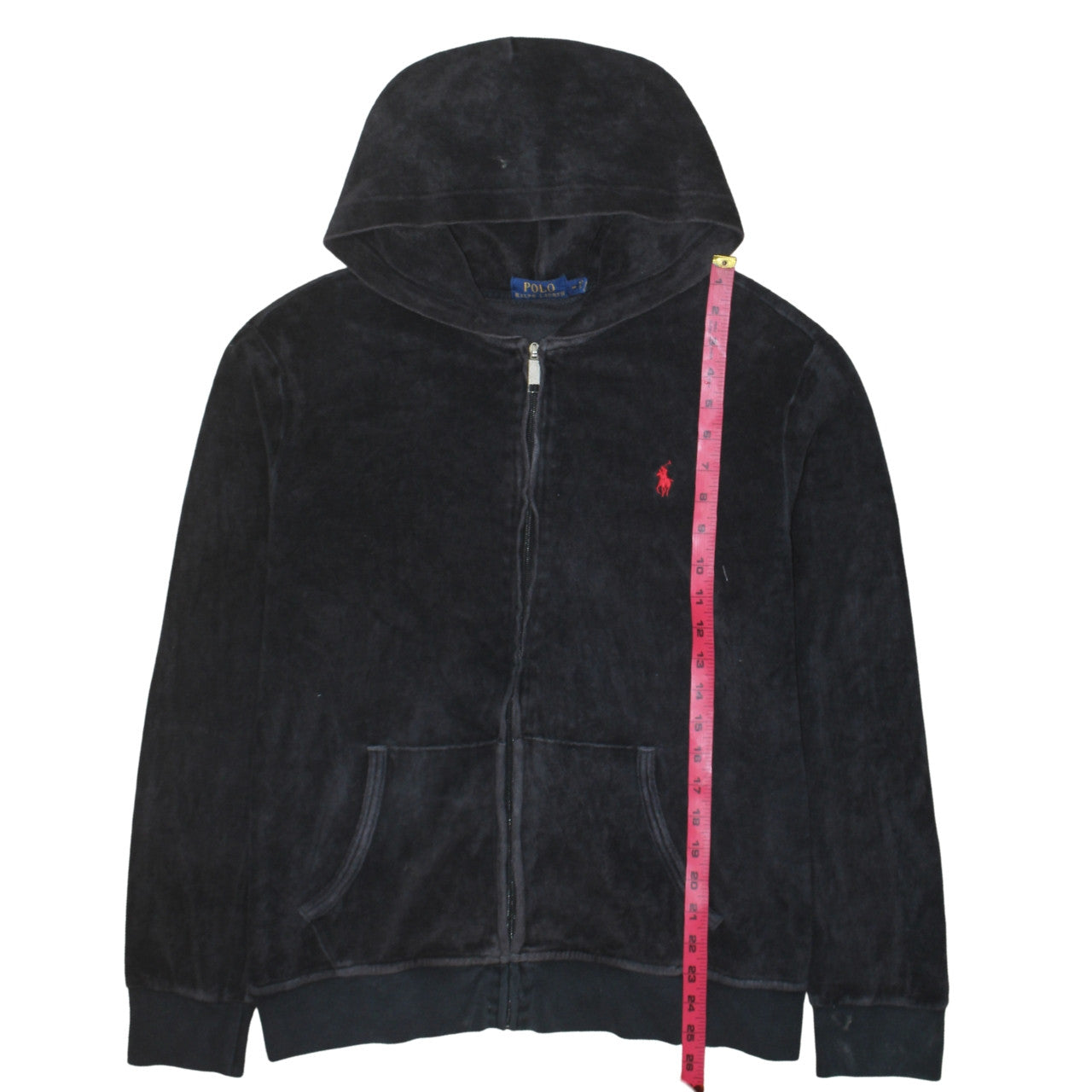 Ralph Lauren Men's Black Full Zip Velour Hoodie Medium