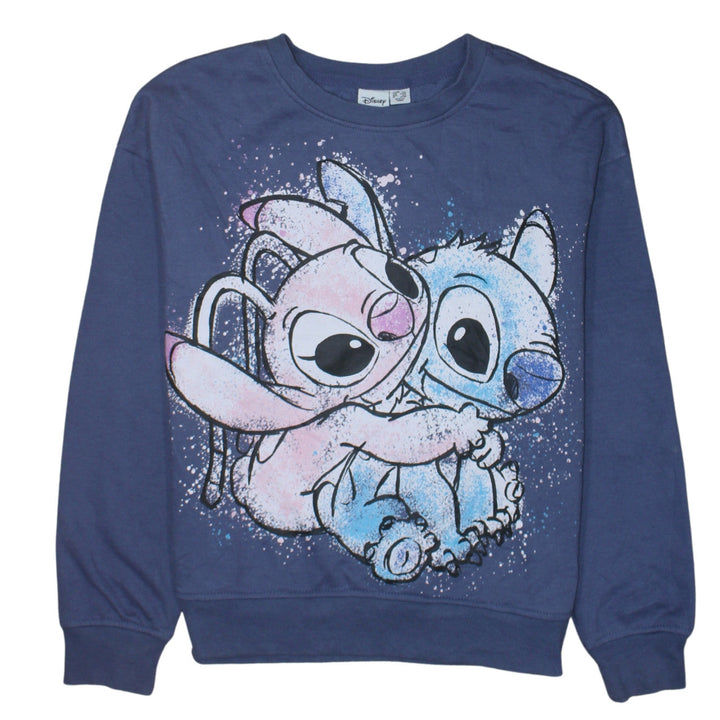 Disney Women Blue Stitch & Angel Sweatshirt 2XS Pullover Crew Neck