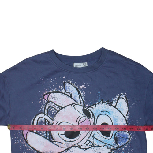 Disney Women Blue Stitch & Angel Sweatshirt 2XS Pullover Crew Neck