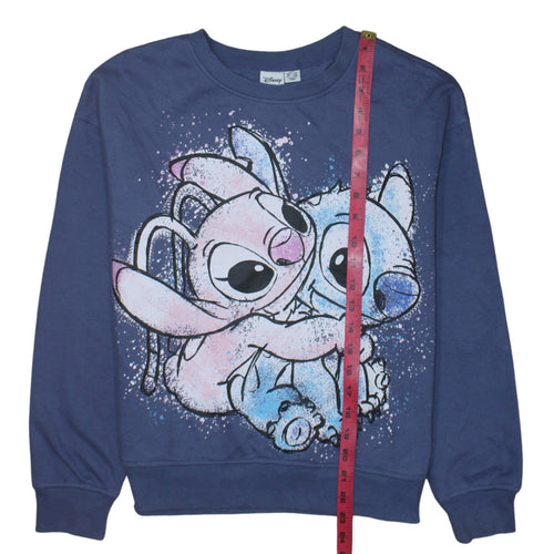 Disney Women Blue Stitch & Angel Sweatshirt 2XS Pullover Crew Neck