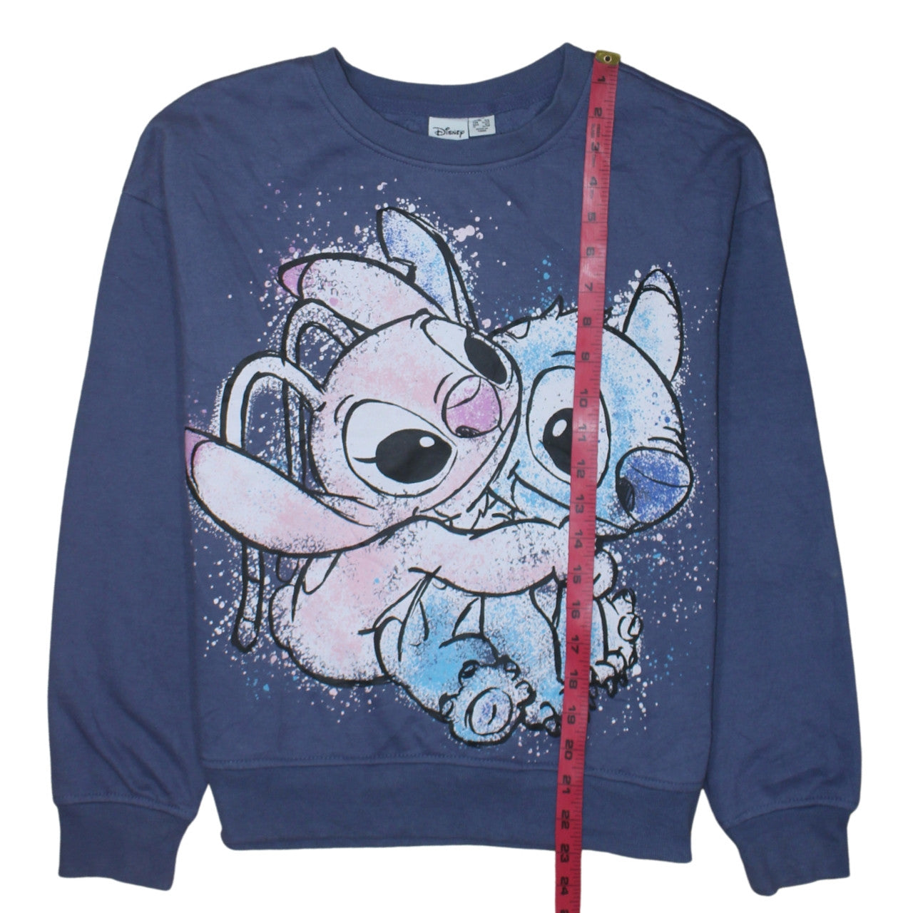 Disney Women Blue Stitch & Angel Sweatshirt 2XS Pullover Crew Neck