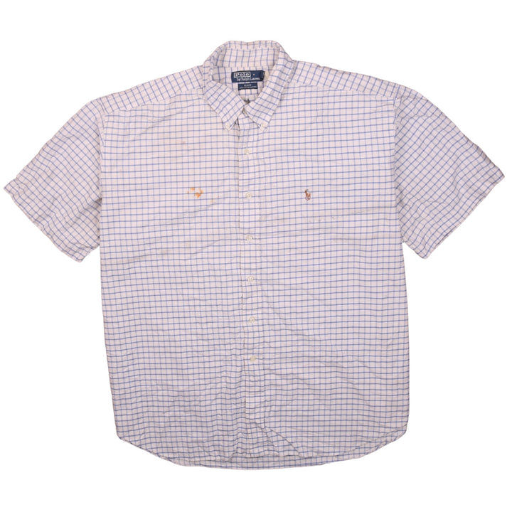 Ralph Lauren Men's White Blue Check 2XL Cotton Short Sleeve Shirt