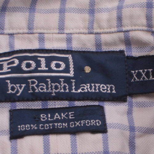 Ralph Lauren Men's White Blue Check 2XL Cotton Short Sleeve Shirt