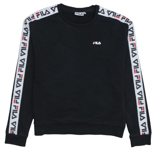 FILA Womens Black Logo Tape Crew Neck Sweatshirt Size M