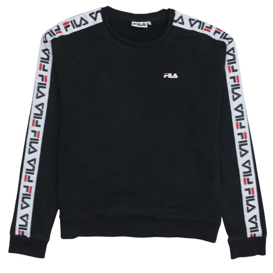 FILA Womens Black Logo Tape Crew Neck Sweatshirt Size M