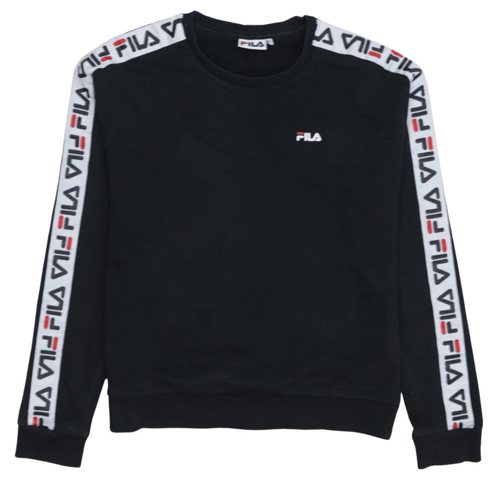 FILA Womens Black Logo Tape Crew Neck Sweatshirt Size M